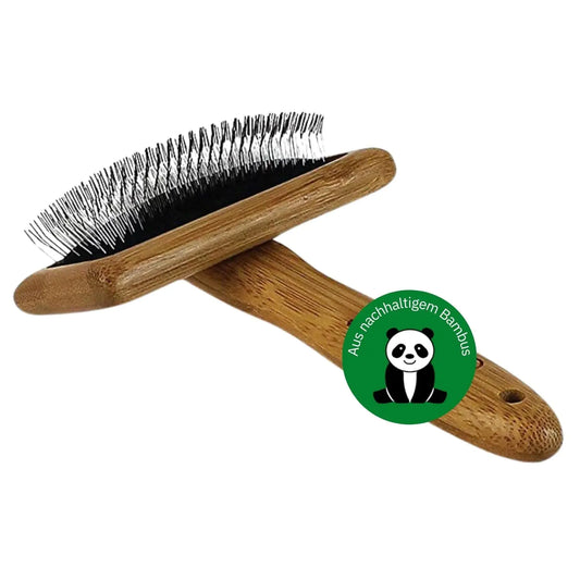 Bamboo Groom Slicker Brush with Stainless Steel Pins for Pets Medium